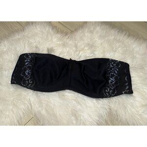 Curvation Strapless Bra Unlined Underwire Lace Trim Womens 42C Black